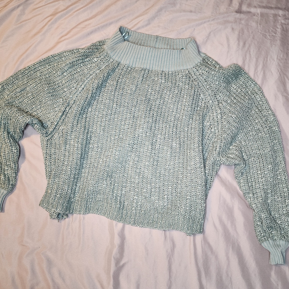 Easel Soft Blue Cowl Neck Sweater